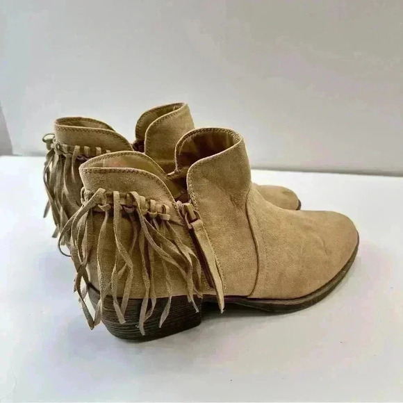 American Eagle Boots Brown Tan Suede Fringed Side Zip Womens Size 9.5 - Picture 3 of 10